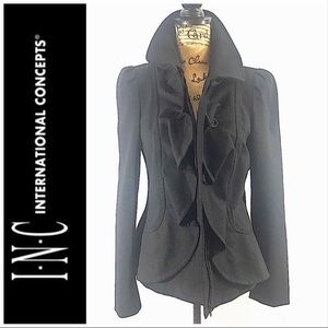 INC Black Ruffle Front Blazer Jacket Medium